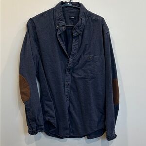 J. Crew Dark Blue Shirt with Brown Elbow Patches